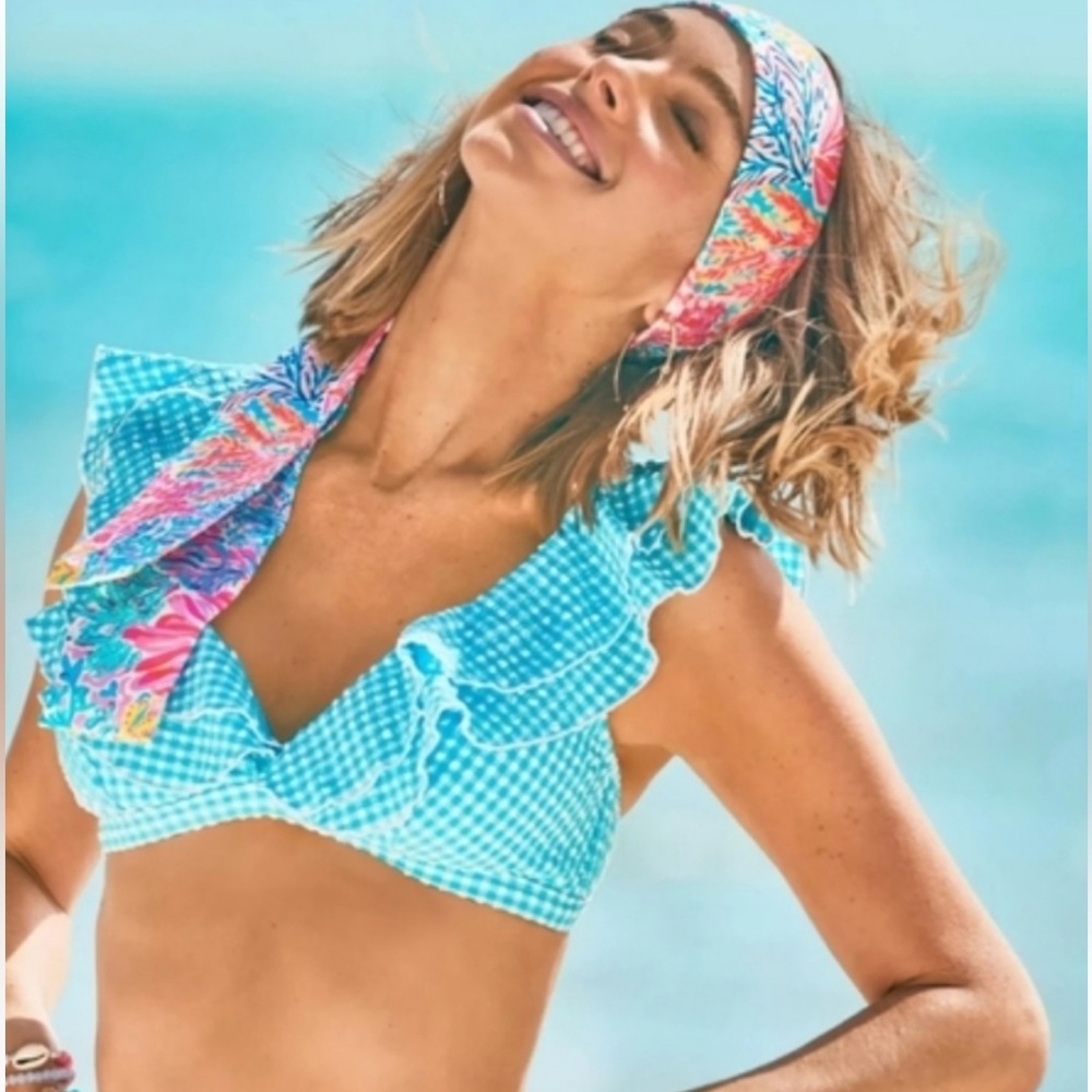 AELIN TURQUOISE OASIS GINGHAM SWIM Top Size 8